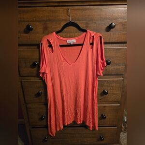 Philosophy Open-Shoulder V-Neck Women's Top in Coral.  SZ 1X